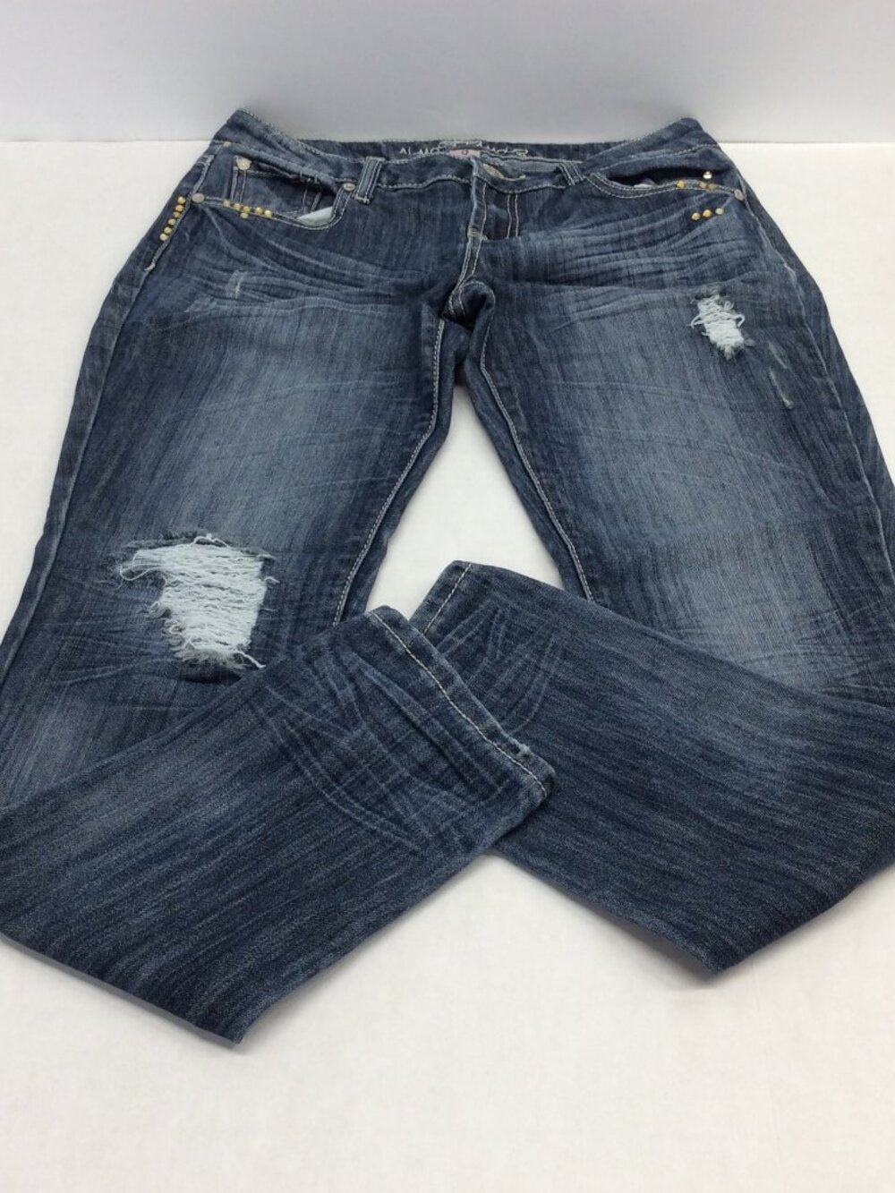 Almost Famous Blue Distressed Jeans Embellished Junior's Size 9 Missing Studs